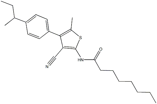 N-[4-(4-sec-butylphenyl)-3-cyano-5-methyl-2-thienyl]octanamide Struktur