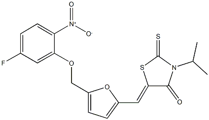 5-{[5-({5-fluoro-2-nitrophenoxy}methyl)-2-furyl]methylene}-3-isopropyl-2-thioxo-1,3-thiazolidin-4-one Struktur