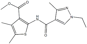 methyl 2-{[(1-ethyl-3-methyl-1H-pyrazol-4-yl)carbonyl]amino}-4,5-dimethyl-3-thiophenecarboxylate Struktur