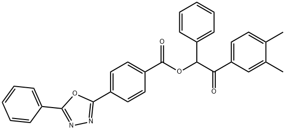 2-(3,4-dimethylphenyl)-2-oxo-1-phenylethyl 4-(5-phenyl-1,3,4-oxadiazol-2-yl)benzoate Struktur