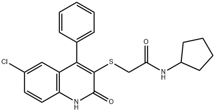 2-[(6-chloro-2-oxo-4-phenyl-1,2-dihydro-3-quinolinyl)sulfanyl]-N-cyclopentylacetamide Struktur