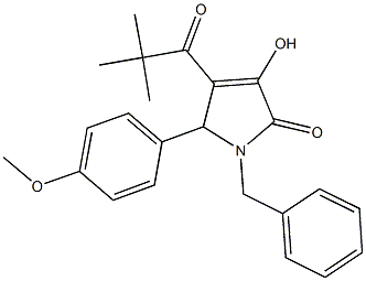 1-benzyl-4-(2,2-dimethylpropanoyl)-3-hydroxy-5-(4-methoxyphenyl)-1,5-dihydro-2H-pyrrol-2-one Struktur