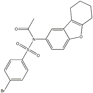 N-acetyl-4-bromo-N-(6,7,8,9-tetrahydrodibenzo[b,d]furan-2-yl)benzenesulfonamide Struktur