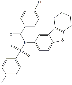 N-(4-chlorobenzoyl)-4-fluoro-N-(6,7,8,9-tetrahydrodibenzo[b,d]furan-2-yl)benzenesulfonamide Struktur