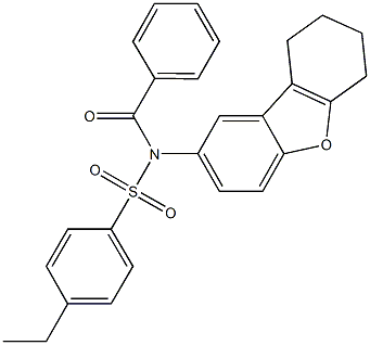 N-benzoyl-4-ethyl-N-(6,7,8,9-tetrahydrodibenzo[b,d]furan-2-yl)benzenesulfonamide Struktur