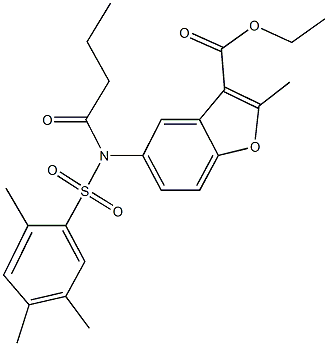 ethyl 5-{butyryl[(2,4,5-trimethylphenyl)sulfonyl]amino}-2-methyl-1-benzofuran-3-carboxylate Struktur