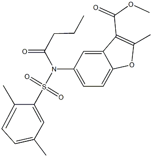 methyl 5-{butyryl[(2,5-dimethylphenyl)sulfonyl]amino}-2-methyl-1-benzofuran-3-carboxylate Struktur