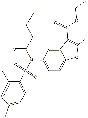 ethyl 5-{butyryl[(2,4-dimethylphenyl)sulfonyl]amino}-2-methyl-1-benzofuran-3-carboxylate Struktur