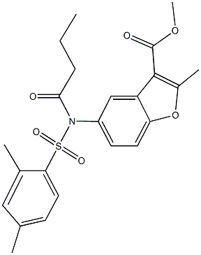 methyl 5-{butyryl[(2,4-dimethylphenyl)sulfonyl]amino}-2-methyl-1-benzofuran-3-carboxylate Struktur