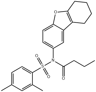 N-butyryl-2,4-dimethyl-N-(6,7,8,9-tetrahydrodibenzo[b,d]furan-2-yl)benzenesulfonamide Struktur