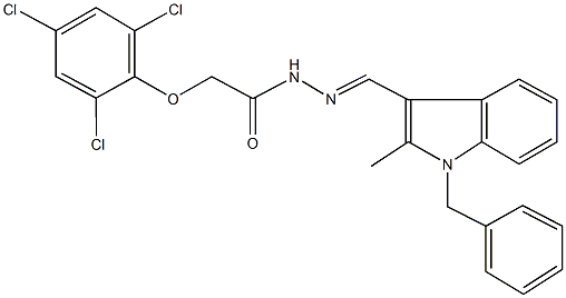 N'-[(1-benzyl-2-methyl-1H-indol-3-yl)methylene]-2-(2,4,6-trichlorophenoxy)acetohydrazide Struktur