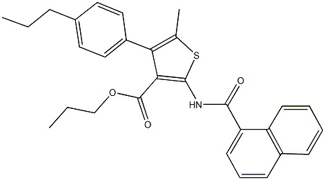 propyl 5-methyl-2-(1-naphthoylamino)-4-(4-propylphenyl)-3-thiophenecarboxylate Struktur