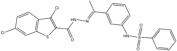 N-(3-{N-[(3,6-dichloro-1-benzothien-2-yl)carbonyl]ethanehydrazonoyl}phenyl)benzenesulfonamide Struktur