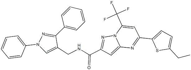 N-[(1,3-diphenyl-1H-pyrazol-4-yl)methyl]-5-(5-ethyl-2-thienyl)-7-(trifluoromethyl)pyrazolo[1,5-a]pyrimidine-2-carboxamide Struktur