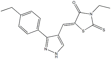 3-ethyl-5-{[3-(4-ethylphenyl)-1H-pyrazol-4-yl]methylene}-2-thioxo-1,3-thiazolidin-4-one Struktur