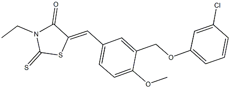 5-{3-[(3-chlorophenoxy)methyl]-4-methoxybenzylidene}-3-ethyl-2-thioxo-1,3-thiazolidin-4-one Struktur