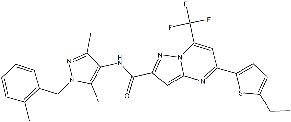 N-[3,5-dimethyl-1-(2-methylbenzyl)-1H-pyrazol-4-yl]-5-(5-ethyl-2-thienyl)-7-(trifluoromethyl)pyrazolo[1,5-a]pyrimidine-2-carboxamide Struktur