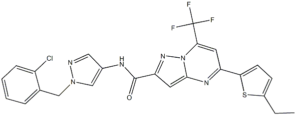 N-[1-(2-chlorobenzyl)-1H-pyrazol-4-yl]-5-(5-ethyl-2-thienyl)-7-(trifluoromethyl)pyrazolo[1,5-a]pyrimidine-2-carboxamide Struktur