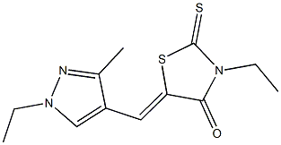 3-ethyl-5-[(1-ethyl-3-methyl-1H-pyrazol-4-yl)methylene]-2-thioxo-1,3-thiazolidin-4-one Struktur