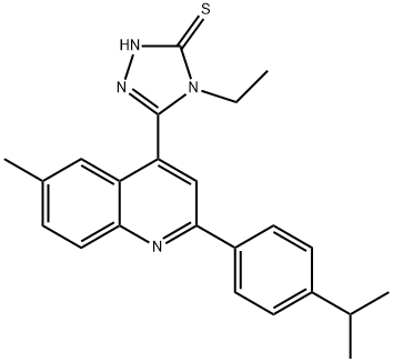 4-ethyl-5-[2-(4-isopropylphenyl)-6-methyl-4-quinolinyl]-4H-1,2,4-triazol-3-yl hydrosulfide Struktur