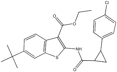 ethyl 6-tert-butyl-2-({[2-(4-chlorophenyl)cyclopropyl]carbonyl}amino)-1-benzothiophene-3-carboxylate Struktur