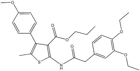 propyl 2-{[(3,4-diethoxyphenyl)acetyl]amino}-4-(4-methoxyphenyl)-5-methyl-3-thiophenecarboxylate Struktur