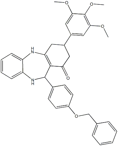 11-[4-(benzyloxy)phenyl]-3-(3,4,5-trimethoxyphenyl)-2,3,4,5,10,11-hexahydro-1H-dibenzo[b,e][1,4]diazepin-1-one Struktur