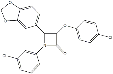 4-(1,3-benzodioxol-5-yl)-3-(4-chlorophenoxy)-1-(3-chlorophenyl)-2-azetidinone Struktur