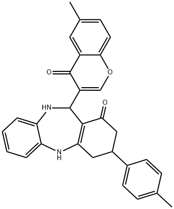 11-(6-methyl-4-oxo-4H-chromen-3-yl)-3-(4-methylphenyl)-2,3,4,5,10,11-hexahydro-1H-dibenzo[b,e][1,4]diazepin-1-one Struktur