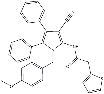 N-[3-cyano-1-(4-methoxybenzyl)-4,5-diphenyl-1H-pyrrol-2-yl]-2-(2-thienyl)acetamide Struktur