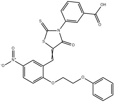 3-{5-[5-nitro-2-(2-phenoxyethoxy)benzylidene]-4-oxo-2-thioxo-1,3-thiazolidin-3-yl}benzoic acid Struktur