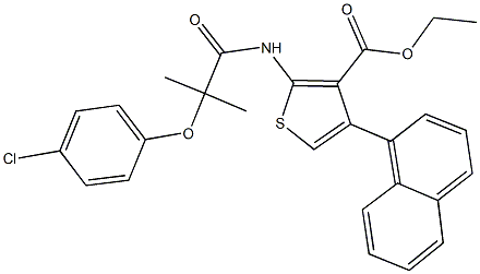 ethyl 2-{[2-(4-chlorophenoxy)-2-methylpropanoyl]amino}-4-(1-naphthyl)thiophene-3-carboxylate Struktur