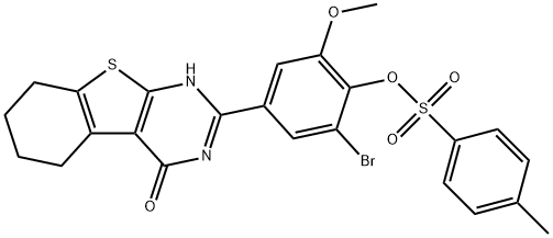 2-bromo-6-methoxy-4-(4-oxo-3,4,5,6,7,8-hexahydro[1]benzothieno[2,3-d]pyrimidin-2-yl)phenyl 4-methylbenzenesulfonate Struktur