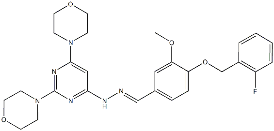 4-[(2-fluorobenzyl)oxy]-3-methoxybenzaldehyde [2,6-di(4-morpholinyl)-4-pyrimidinyl]hydrazone Struktur