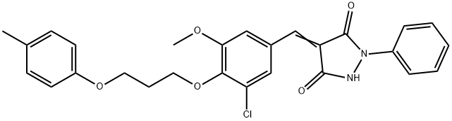 4-{3-chloro-5-methoxy-4-[3-(4-methylphenoxy)propoxy]benzylidene}-1-phenyl-3,5-pyrazolidinedione Struktur