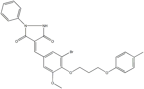 4-{3-bromo-5-methoxy-4-[3-(4-methylphenoxy)propoxy]benzylidene}-1-phenyl-3,5-pyrazolidinedione Struktur