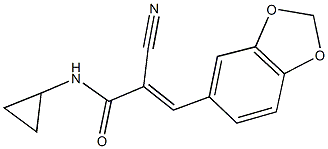 3-(1,3-benzodioxol-5-yl)-2-cyano-N-cyclopropylacrylamide Struktur