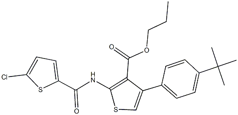 propyl 4-(4-tert-butylphenyl)-2-{[(5-chlorothien-2-yl)carbonyl]amino}thiophene-3-carboxylate Struktur