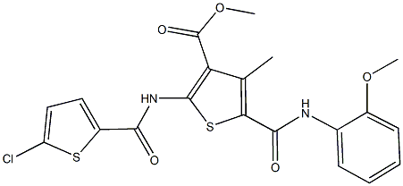 methyl 2-{[(5-chloro-2-thienyl)carbonyl]amino}-5-[(2-methoxyanilino)carbonyl]-4-methyl-3-thiophenecarboxylate Struktur