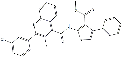 methyl 2-({[2-(3-chlorophenyl)-3-methyl-4-quinolinyl]carbonyl}amino)-4-phenyl-3-thiophenecarboxylate Struktur