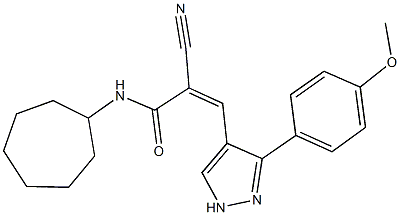 2-cyano-N-cycloheptyl-3-[3-(4-methoxyphenyl)-1H-pyrazol-4-yl]acrylamide Struktur