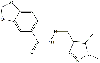 N'-[(1,5-dimethyl-1H-pyrazol-4-yl)methylene]-1,3-benzodioxole-5-carbohydrazide Struktur