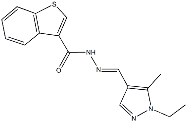 N'-[(1-ethyl-5-methyl-1H-pyrazol-4-yl)methylene]-1-benzothiophene-3-carbohydrazide Struktur