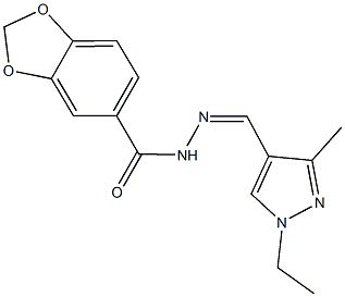 N'-[(1-ethyl-3-methyl-1H-pyrazol-4-yl)methylene]-1,3-benzodioxole-5-carbohydrazide Struktur