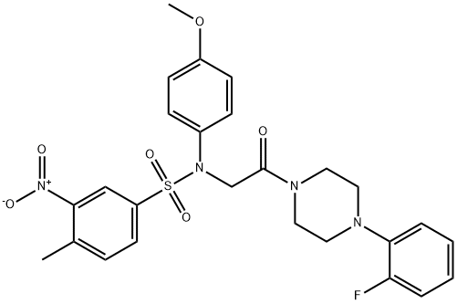 N-{2-[4-(2-fluorophenyl)-1-piperazinyl]-2-oxoethyl}-3-nitro-N-(4-methoxyphenyl)-4-methylbenzenesulfonamide Struktur