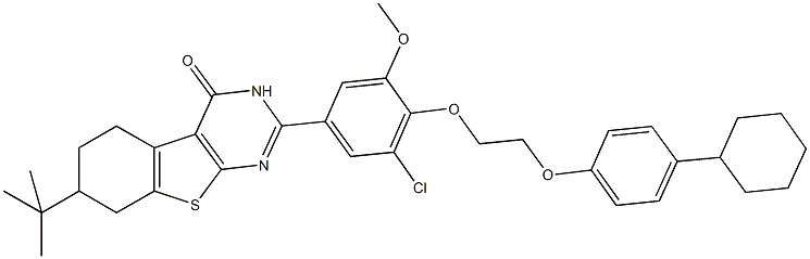 7-tert-butyl-2-{3-chloro-4-[2-(4-cyclohexylphenoxy)ethoxy]-5-methoxyphenyl}-5,6,7,8-tetrahydro[1]benzothieno[2,3-d]pyrimidin-4(3H)-one Struktur