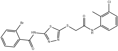 2-bromo-N-(5-{[2-(3-chloro-2-methylanilino)-2-oxoethyl]sulfanyl}-1,3,4-thiadiazol-2-yl)benzamide Struktur