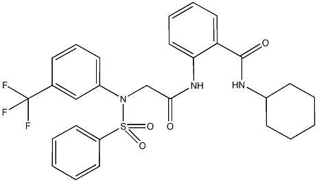 N-cyclohexyl-2-({[(phenylsulfonyl)-3-(trifluoromethyl)anilino]acetyl}amino)benzamide Struktur