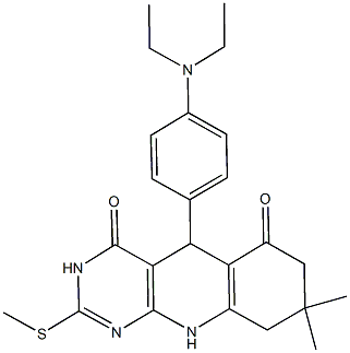 5-[4-(diethylamino)phenyl]-8,8-dimethyl-2-(methylsulfanyl)-5,8,9,10-tetrahydropyrimido[4,5-b]quinoline-4,6(3H,7H)-dione Struktur