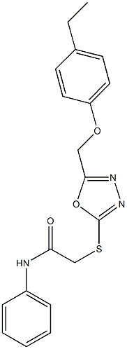 2-({5-[(4-ethylphenoxy)methyl]-1,3,4-oxadiazol-2-yl}sulfanyl)-N-phenylacetamide Struktur